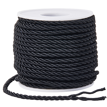 20M 3-Ply Polyester Twisted Cord, Milan Cord for Home Decoration, Upholstery, Curtain Tieback, Black, 3mm