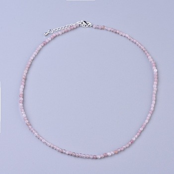 Natural Rose Quartz Beaded Necklaces, with Brass Lobster Claw Clasps, Faceted Round Beads, 16.5 inch~16.7 inch(42~42.5cm)x2mm