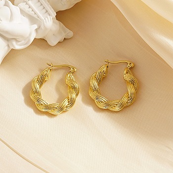 304 Stainless Steel Twisted Rope Hoop Earrings for Women, Golden, 26mm