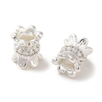 Rack Plating Brass Pave Clear Cubic Zirconia Spacer Beads, Flower, Long-Lasting Plated, Cadmium Free & Lead Free, Silver, 8x6x6mm, Hole: 3mm