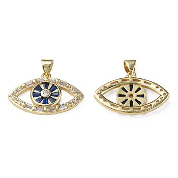 Brass Micro Pave Cubic Zirconia Pendants, with Brass Snap on Bails, Nickel Free, Real 18K Gold Plated, Eye, Dark Blue, 16x24x3mm, Hole: 3x4mm