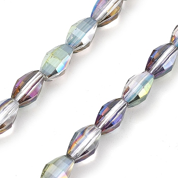 Electroplate Transparent Glass Beads Strands, Oval, Half Rainbow Plated, Faceted, Light Steel Blue, 9.5x5.5mm, Hole: 1.2mm, about 43pcs/strand, 15.94''(40.5cm)