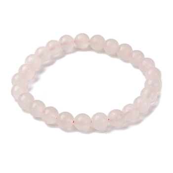 Natural Pink Mangano Calcite Beads Stretch Bracelet for Women, Pink, Inner Diameter: 2-1/8 inch(5.5cm), Beads: 8mm