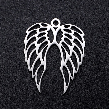201 Stainless Steel Pendants, Filigree Joiners Findings, Laser Cut, Wing, Stainless Steel Color, 22x18x1mm, Hole: 1.4mm