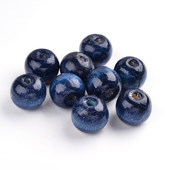 Natural Maple Wood Beads, Dyed, Round, Marine Blue, 19~20x17.5~18mm, Hole: 4.5mm, about 400pcs/1000g