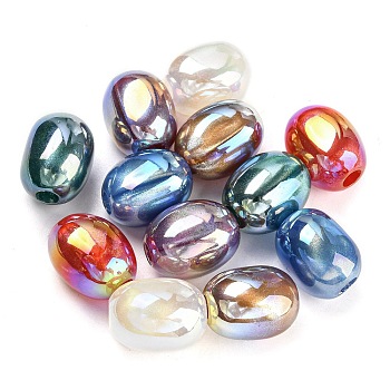 Rainbow Iridescent Plating Acrylic European Beads, Large Hole Beads, Oval, Mixed Color, 15.5x12mm, Hole: 4mm