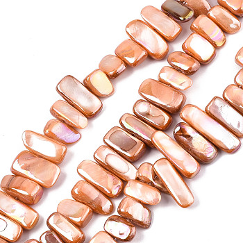Natural Freshwater Shell Beads Strands, AB Color, Dyed, Nugget Stick, Coral, 8~25x6~10x2~6mm, Hole: 0.5mm, about 46~49pcs/strand, 13.98 inch~14.56 inch(35.5~37cm)