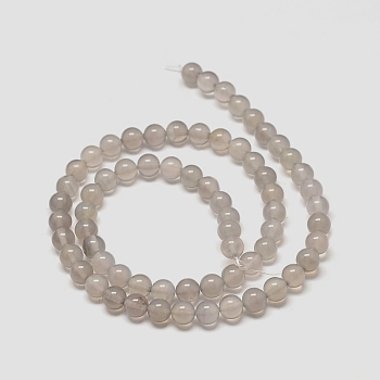 Natural Grey Agate Beads Strands, Round, Gainsboro, 6mm, Hole: 1mm, about 62pcs/strand, 14.8 inch