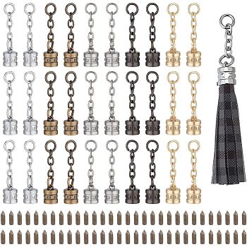 30 Sets 5 Colors Zinc Alloy Cord Ends, with Chain Extender and Screw, Column, Mixed Color, Column: 43mm, Hole: 6mm, Inner Diameter: 17.5mm, Screw: 8x2.2mm, 2Pcs/set