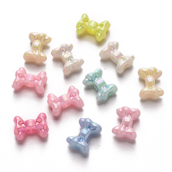 Opaque Acrylic Beads, AB Color Plated, Bowknot, Mixed Color, 11x15x7mm, Hole: 3.8mm, about 1000pcs/500g