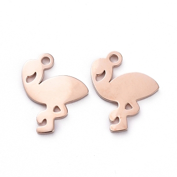 PVD Vacuum Plating 304 Stainless Steel Charms, Manual Polishing, Flamingo, Rose Gold, 12x10x1mm, Hole: 1mm