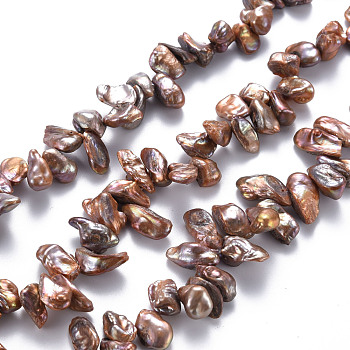 Natural Keshi Pearl Beads Strands, Cultured Freshwater Pearl, Dyed, Nuggets, Sienna, 6~16x5~8x3~7mm, Hole: 0.5mm, about 72~76pcs/strand, 14.96 inch(38cm)