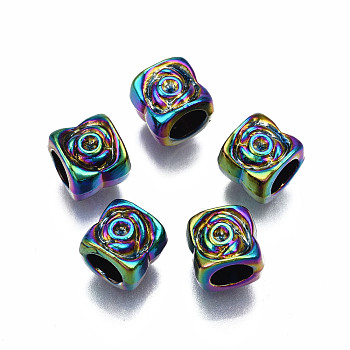 Alloy European Beads, Large Hole Beads, Cadmium Free & Nickel Free & Lead Free, Flower, Rainbow Color, 7.5x7.5x7.5mm, Hole: 4.5mm