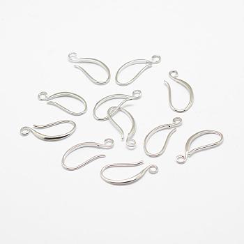 Brass Earring Hooks, with Horizontal Loop, Long-Lasting Plated, Real Platinum Plated, 17x8.5x1.5mm, Hole: 2mm, 21 Gauge, Pin: 0.7x0.8mm
