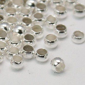 Brass Crimp Beads, Rondelle, Silver Color Plated, about 2.5mm in diameter, hole: 1.2mm