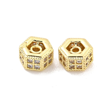 Brass Micro Pave CLear Cubic Zirconia Beads, Hexagon, Golden, 5x5.5x3mm, Hole: 1mm