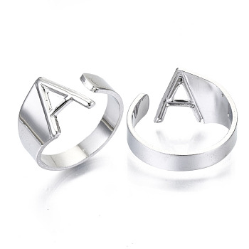 Alloy Cuff Finger Rings, Cadmium Free & Nickel Free & Lead Free, Alphabet, Platinum, Letter.A, US Size 8(18.1mm)