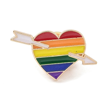 Pride Rainbow Theme Enamel Pins, Light Gold Alloy Badge for Backpack Clothes, Colorful, Heart, 14.5x25.5x1.2mm