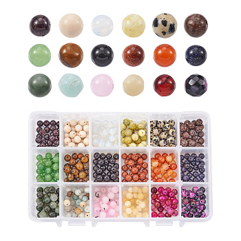 Yilisi 450Pcs 18 Colors Natural & Synthetic Gemstone Beads, Round, 5.5~6.5mm, Hole: 0.8~1mm, 25pcs/color