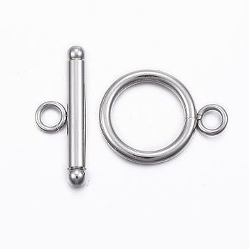 304 Stainless Steel Toggle Clasps, Stainless Steel Color, 19.5x14.5x2mm, Hole: 3mm, Bar: 22x8x3mm, Hole: 3mm