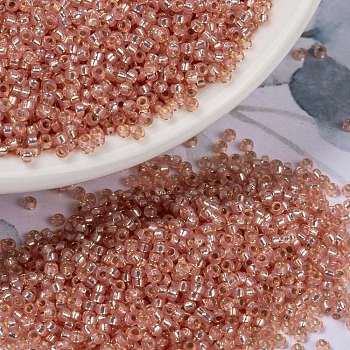MIYUKI Round Rocailles Beads, Japanese Seed Beads, 15/0, (RR642) Dyed Salmon Silverlined Alabaster, 1.5mm, Hole: 0.7mm, about 5555pcs/10g