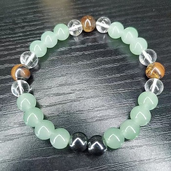 Round Natural Tiger Eye & Synthetic Non-magnetic Hematite & Glass Beads Stretch Bracelets for Girl Women, 5-7/8~7-7/8 inch(15~20cm)