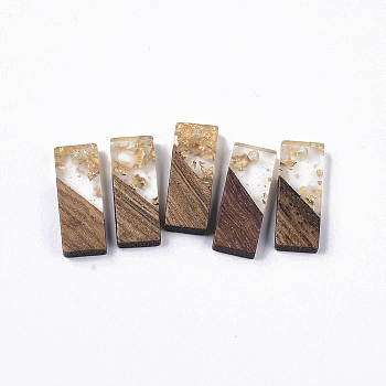 Transparent Resin & Walnut Wood Pendants, with Gold Foil, Rectangle, Clear, 23x9x3.5mm, Hole: 2mm