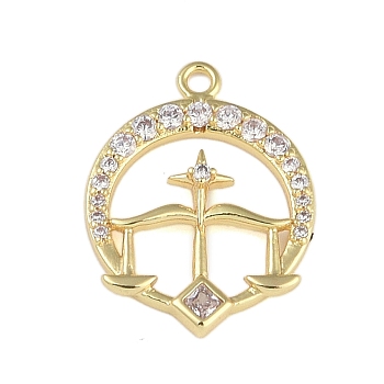 Brass Micro Pave Clear Cubic Zirconia Pendants, Twelve Constellations, Libra, 19.5x15x3mm, Hole: 1.5mm