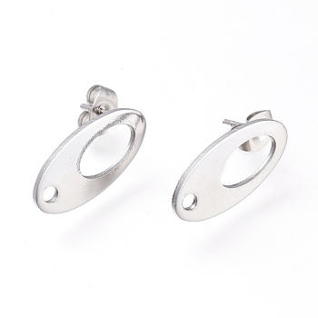 201 Stainless Steel Stud Earring Findings, with Ear Nuts and 304 Stainless Steel Pin, Oval, Stainless Steel Color, 18.5x9.5mm, Hole: 2mm, Pin: 0.7mm