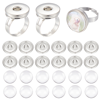 DIY Finger Ring Kits, Include Adjustable Iron Snap Ring Components, with Brass Snap Buttons & Transparent Glass Cabochons, Platinum