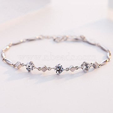 Brass Link Bracelet, with Cubic Zirconia, Star, Clear, Platinum(BJEW-BB45109)