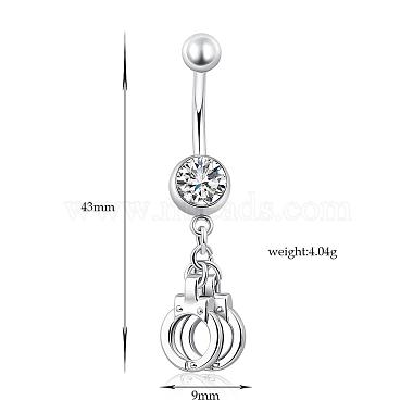 Piercing Jewelry Real Platinum Plated Brass Rhinestone Handcuffs Navel Ring Belly Rings(AJEW-EE0001-36)-5