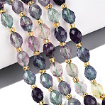 Natural Colorful Fluorite Beads Strands, Faceted, Oval, with Seed Beads, 8~9x6~8mm, Hole: 1~1.2mm, about 17~19pcs/strand, 7.09~7.87 inch(18~20cm)(G-N342-53-8x6-11)