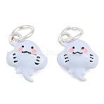 Alloy with Light Sky Blue Enamel Pendants, Cartoon Stingray Charms, Long-Lasting Plated, Rack Plating, Silver, 15x11x6.5mm, Hole: 5.5mm(AL-CBA415D-39S)