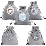 5Pcs 5 Style Star/Moon/Wheel of Life/Flower Pattern Tarot Card Storage Bag, Velvet Tarot Drawstring Bags, for Witchcraft Wiccan Altar Supplies, Rectangle, Dark Gray, 180x140mm, 1pc/style(TP-CN0001-04)