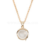 1Pc Alloy Glass Photo Frame Living Memory Floating Locket Pendant Rolo Chain Necklaces for Women, Golden, Flat Round, 18.74 inch(47.6cm)(NJEW-BM0001-01A)
