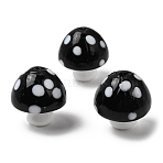 Handmade Lampwork Beads, Mushroom with Polka Dot, Black, 24.5x23.5mm, Hole: 2mm(LA-CBAC6A6-05A)