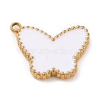 Ion Plating(IP) 304 Stainless Steel Enamel Pendants, Real 18K Gold Plated, Butterfly Charm, White, 21x17.5x2.5mm, Hole: 1.8mm(STAS-A102-01G-01)