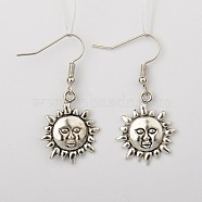 Tibetan Style Alloy Sun Earrings, with Brass Earring Hooks, Platinum and Antique Silver, Mixed Color, 38mm, Pin: 0.7mm(EJEW-JE01004)