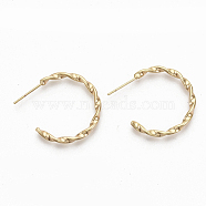 Semicircular Brass Stud Earrings, Half Hoop Earrings, Twited Letter C Shape, Nickel Free, Real 18K Gold Plated, 25x25x2mm, Pin: 0.8mm(KK-Q762-015G-NF)