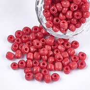 Glass Seed Beads, Opaque Colours, Round, FireBrick, 5~6x3~5mm, Hole: 1.2~2mm, about 2500pcs/bag(SEED-Q025-5mm-O04)