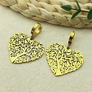 304 Stainless Steel Heart Tree Hoop Earrings for Women, Golden, 46x34mm(EJEW-S239-01G)