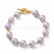 Spray Painted Style Round Acrylic Beaded Bracelets, Rubberized, with Golden Plated Alloy Toggle Clasps, Lilac, 8-1/8 inch(20.5cm)(BJEW-JB05815-01)