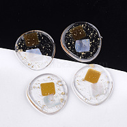 Transparent Resin Cabochons, with Shell and Gold Foil, Flat Round, Goldenrod, 32.5x30x4~4.5mm(CRES-S362-013A-01)