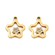 Ion Plating(IP) 304 Stainless Steel Pendant, with Rhinestone, Star, Golden, 16x13.5x1.5mm, Hole: 1.8mm(STAS-S140-09G)