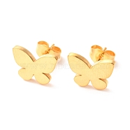 Ion Plating(IP) 304 Stainless Steel Stud Earrings, Butterfly, Golden, 9x12mm, Pin: 0.8mm(EJEW-C001-14G)