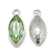 Alloy Glass Pendants, Faceted, Horse Eye, Platinum, Light Green, 20x9x5mm, Hole: 1.5mm(PALLOY-T041-7x15mm-19)