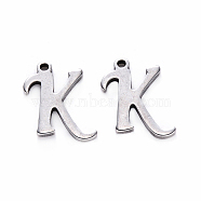 201 Stainless Steel Charms, Laser Cut, Stainless Steel Color, Letter.K, 11.5x9x1mm, Hole: 1mm(STAS-R105-K)