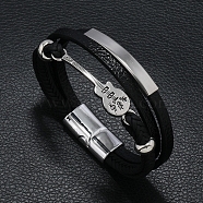 Imitation Leather Triple Layer Multi-strand Bracelet, Guitar Link Bracelet, Black, 8-1/4~8-5/8 inch(21~22cm)(PW-WG98374-01)
