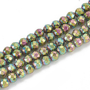 Electroplate Non-magnetic Synthetic Hematite Beads Strands, Round, Faceted, Rainbow Plated, 3x3mm, Hole: 0.8mm, about 130pcs/strand,15.7 inch(G-N0318-29-S)